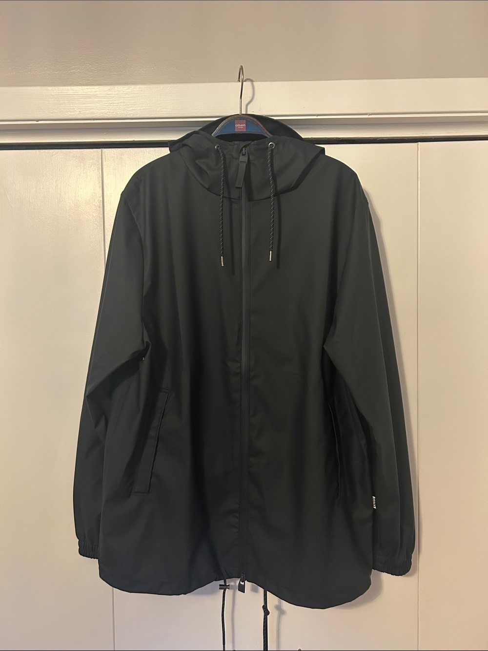 Men's Rains Black Hooded Rain Jacket - Lightweight Water-Resistant
